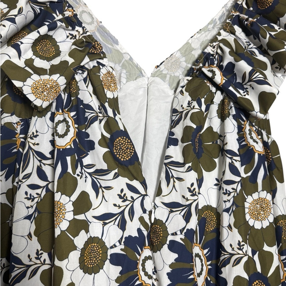 Floral Ruffle Mini Dress Green & Blue With Black Bow Women’s Large NWT - Picture 5 of 9